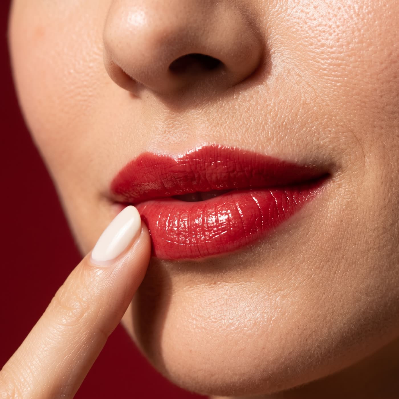 Mia's red lips close-up